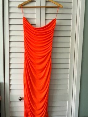Steve Madden Vibrant Orange Ruched Strapless Slip Dress